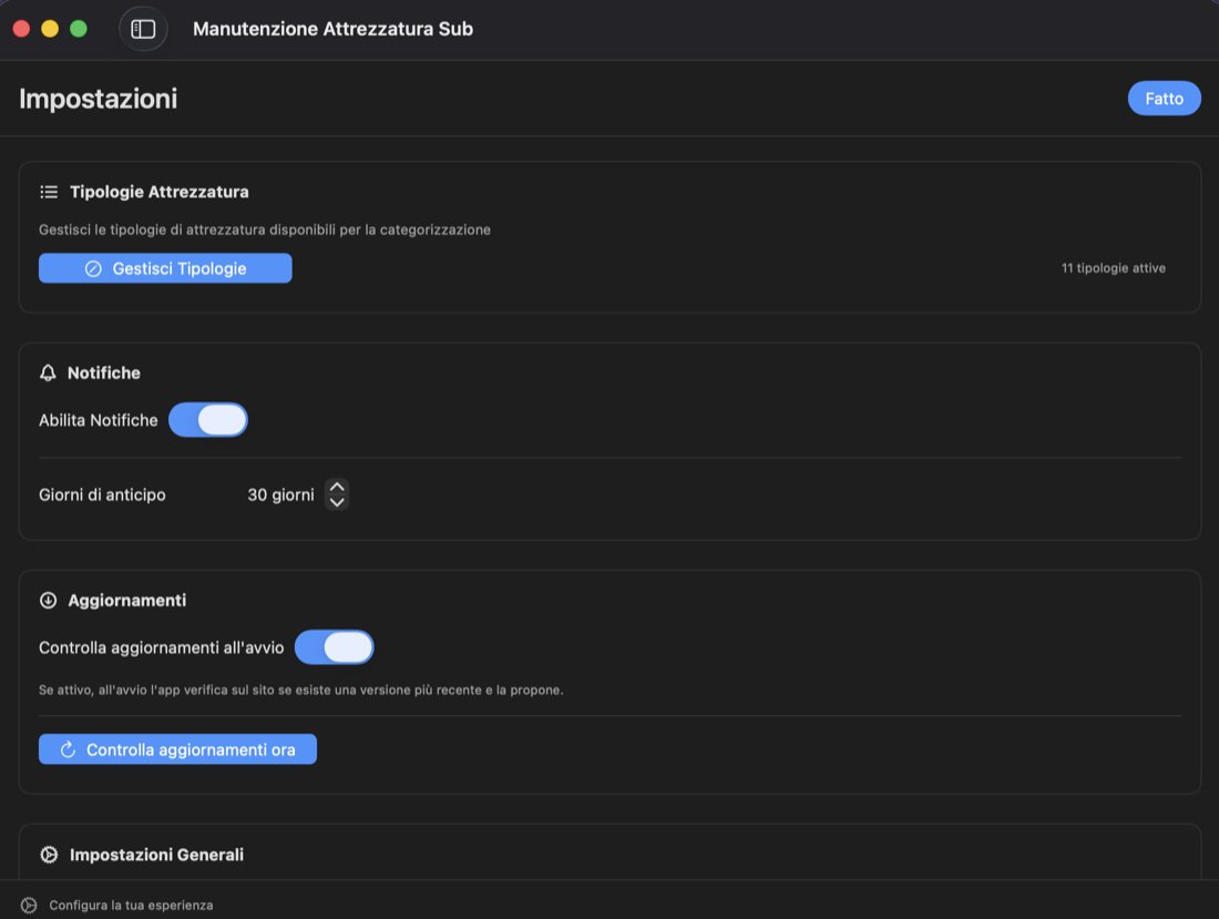 Settings: types, intervals and reminders